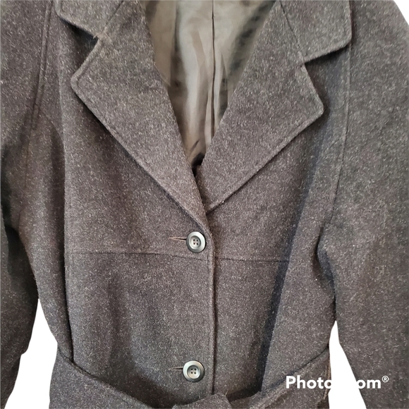 Sandro 100% pure wool charcoal gray belted long coat structured size 10 - Picture 4 of 10